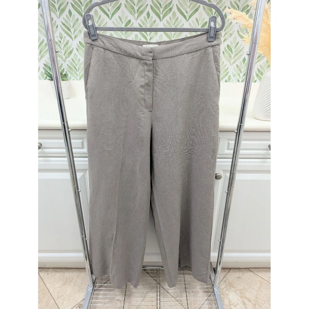 H&M Linen-Blend Pants in Taupe Gray Women's 12 Wide Leg Summer Work Office